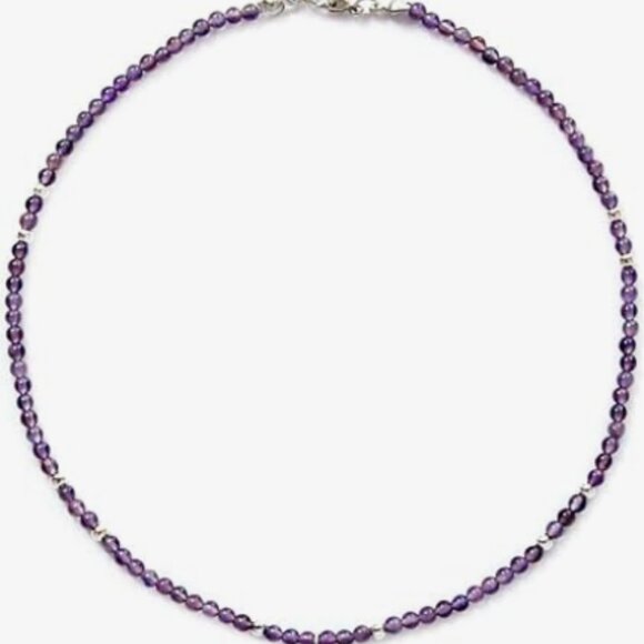 Amethyst Stone Choker Necklace Sterling Silver Plated NWOT - Picture 4 of 6